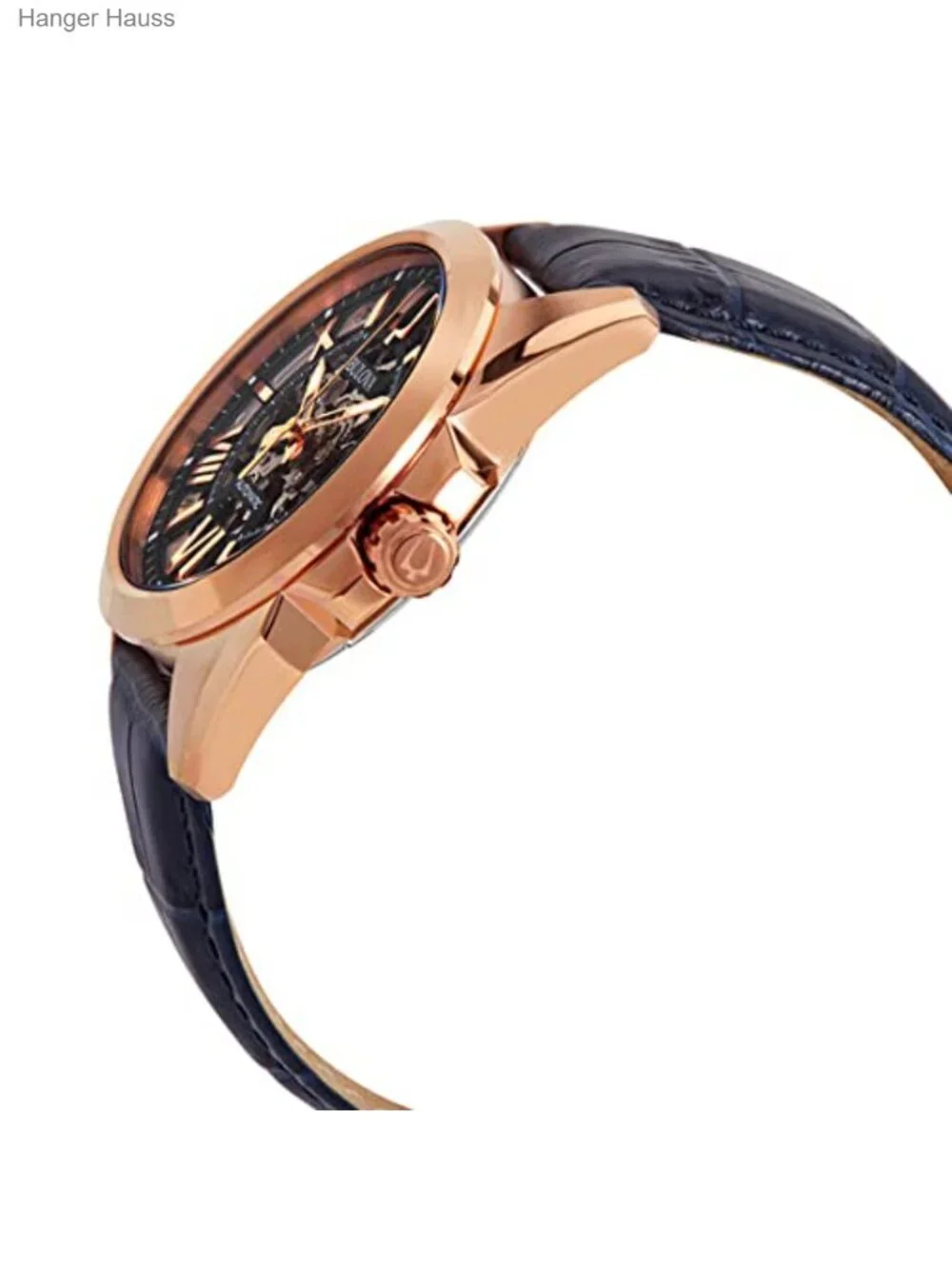 Men's Automatic Skeleton Watch 43mm Rose Gold Stainless Steel Leather Strap 100M